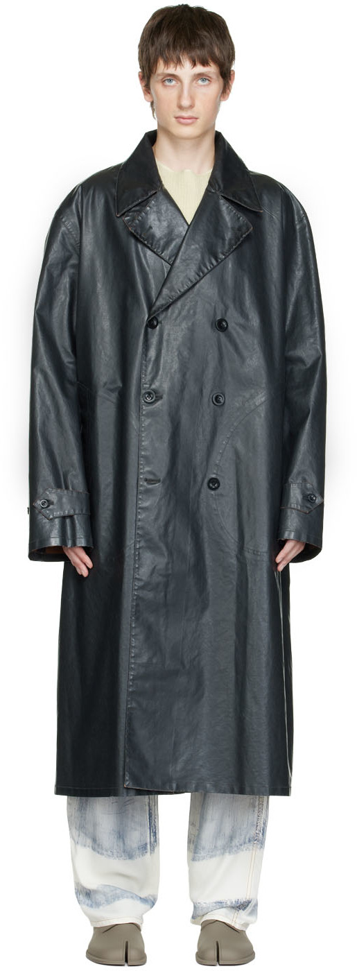 Black Coated Canvas Trench Coat SSENSE Men Clothing Coats Trench Coats 