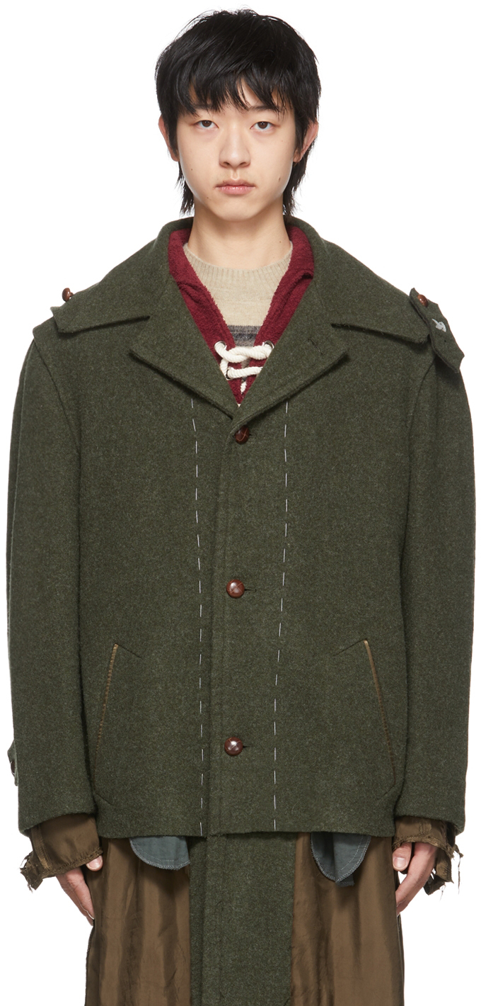Mens Clothing Coats Short coats Save 50% Maison Margiela Single-breasted Wool Duffle Coat in Green for Men 