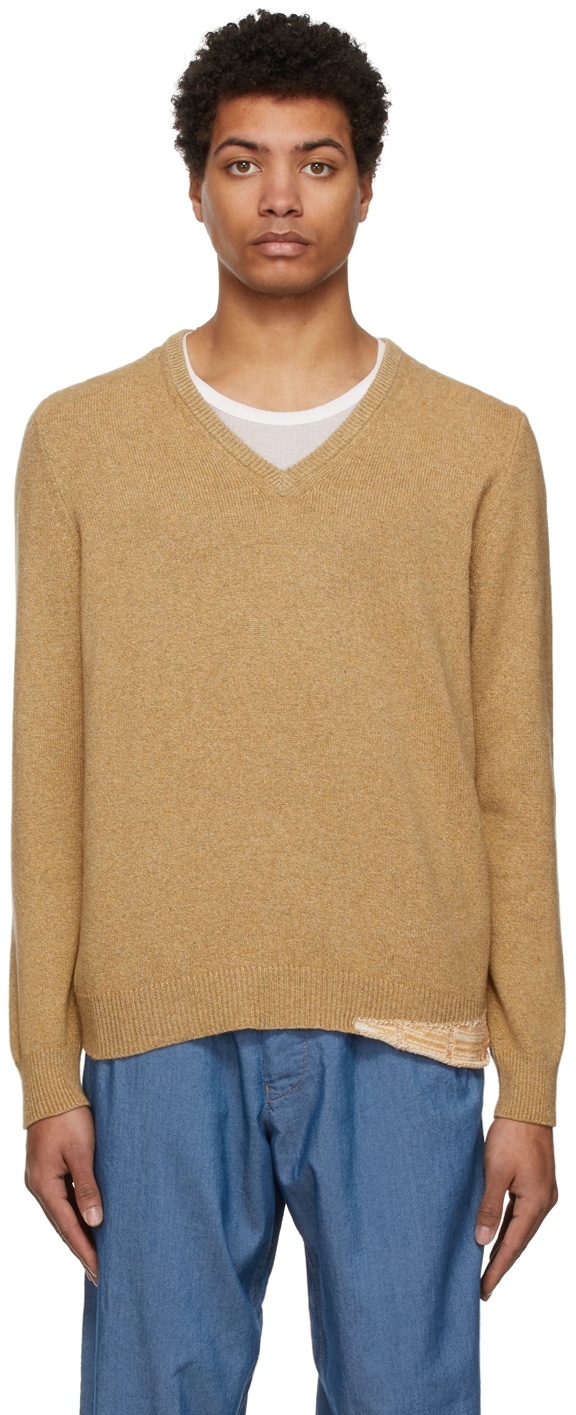 Beige Double Layer V-Neck Sweater