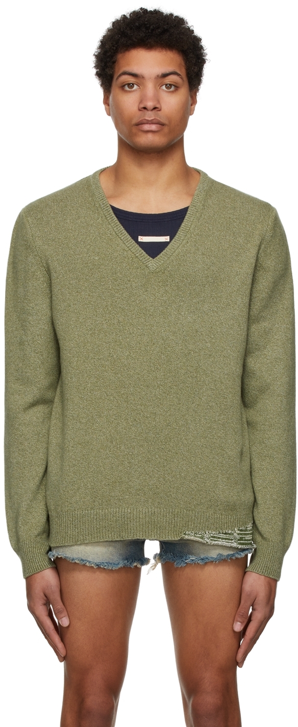Green Double Layer V-Neck Sweater
