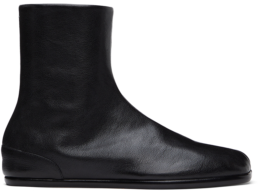 Maison Margiela: Black Flat Tabi Boots | SSENSE