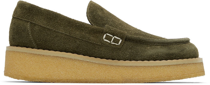 Maison Margiela Green Suede Loafers In T7167 Forest Night