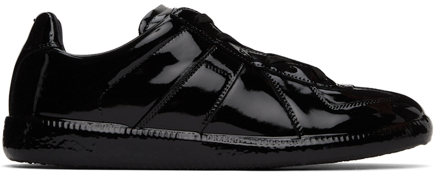 Maison Margiela Black Coated Leather Replica Sneakers