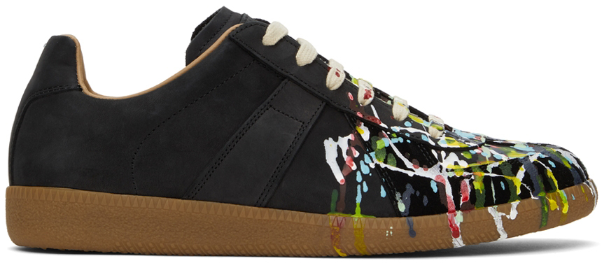 Maison Margiela Black & Multicolor Paint Drop Replica Sneakers