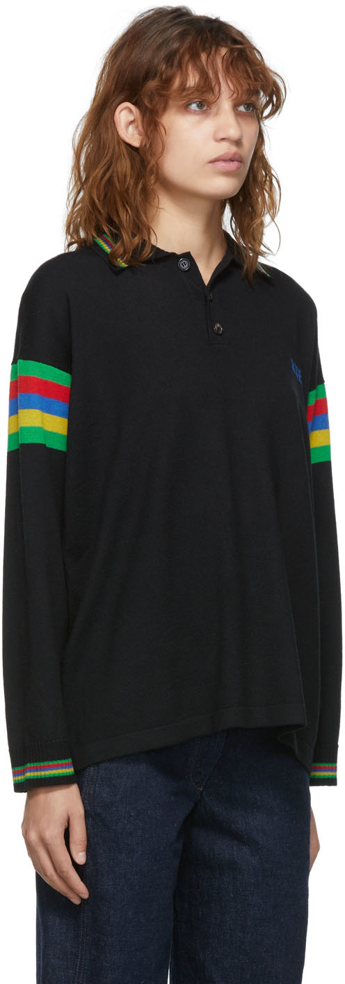 Men's Black Cycling Knitted T-Shirt with Chest Rainbow Stripe, L