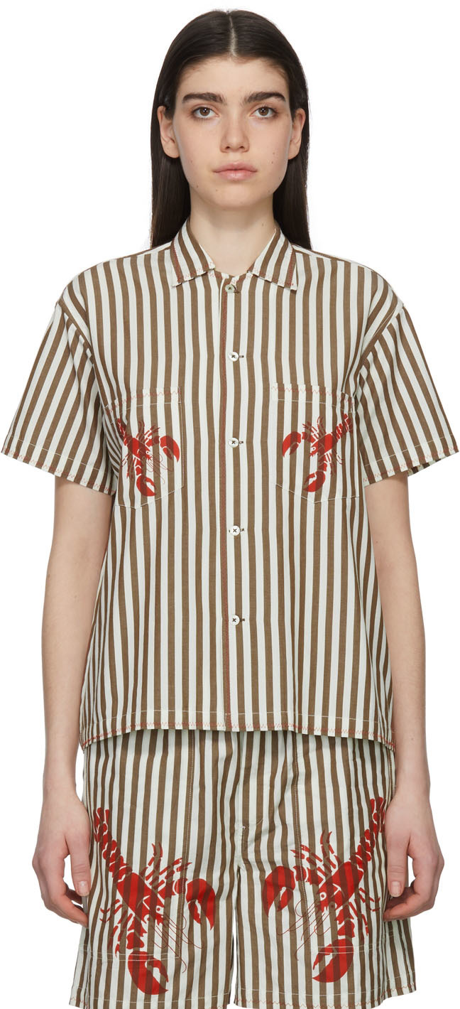 Bode White & Brown Lobster Stripe Shirt