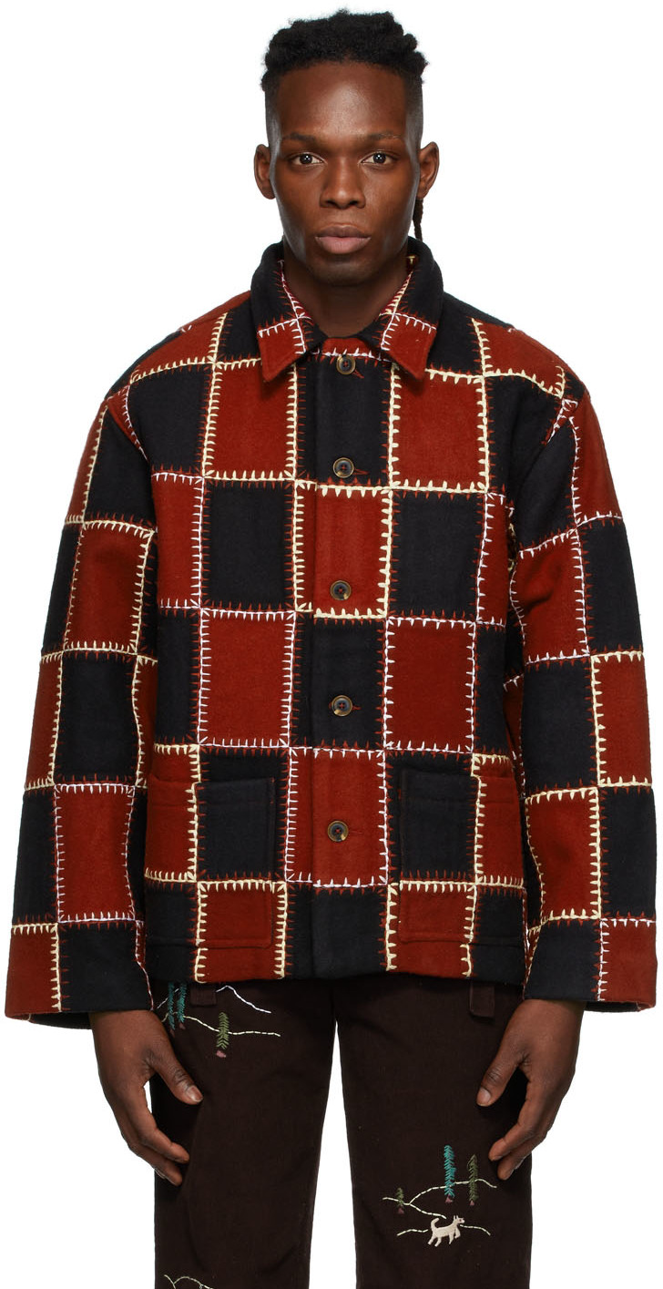 Bode Burgundy & Black Blanket Stitch Quilt Jacket | Smart Closet