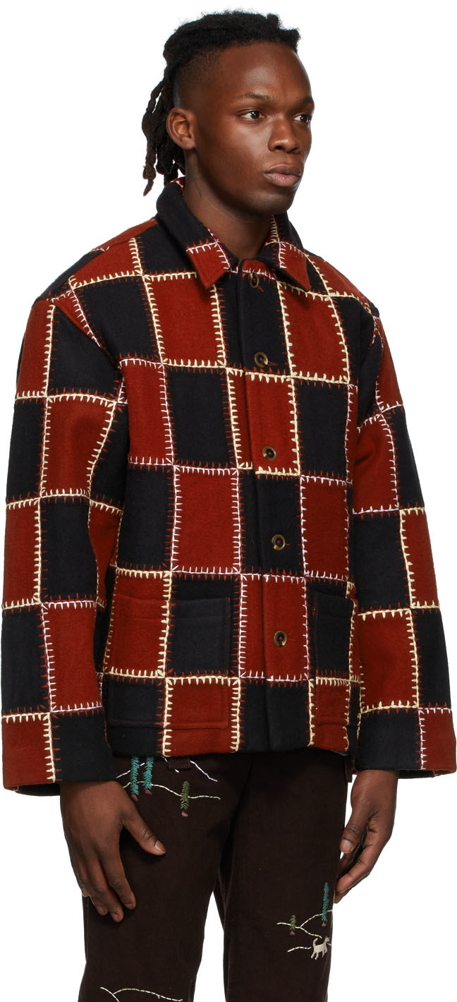 Bode Burgundy & Black Blanket Stitch Quilt Jacket | Smart Closet