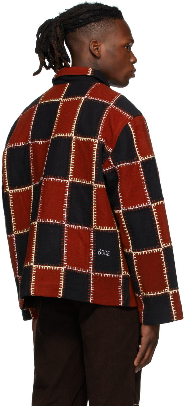 Bode Burgundy & Black Blanket Stitch Quilt Jacket | Smart Closet