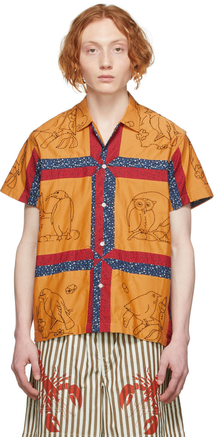 Bode: Orange Birdsong Quilt Shirt | SSENSE Canada