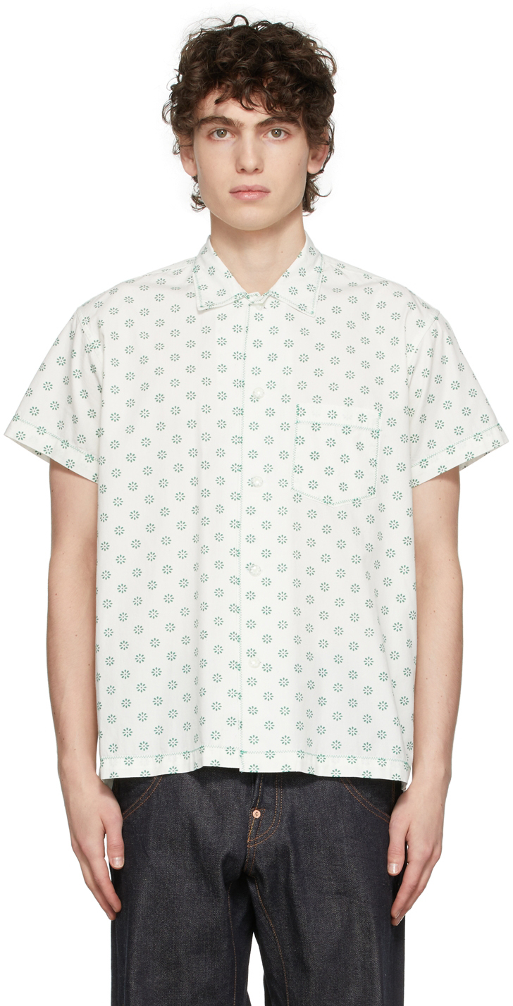 White \u0026 Green Daisy Short Sleeve Shirt 