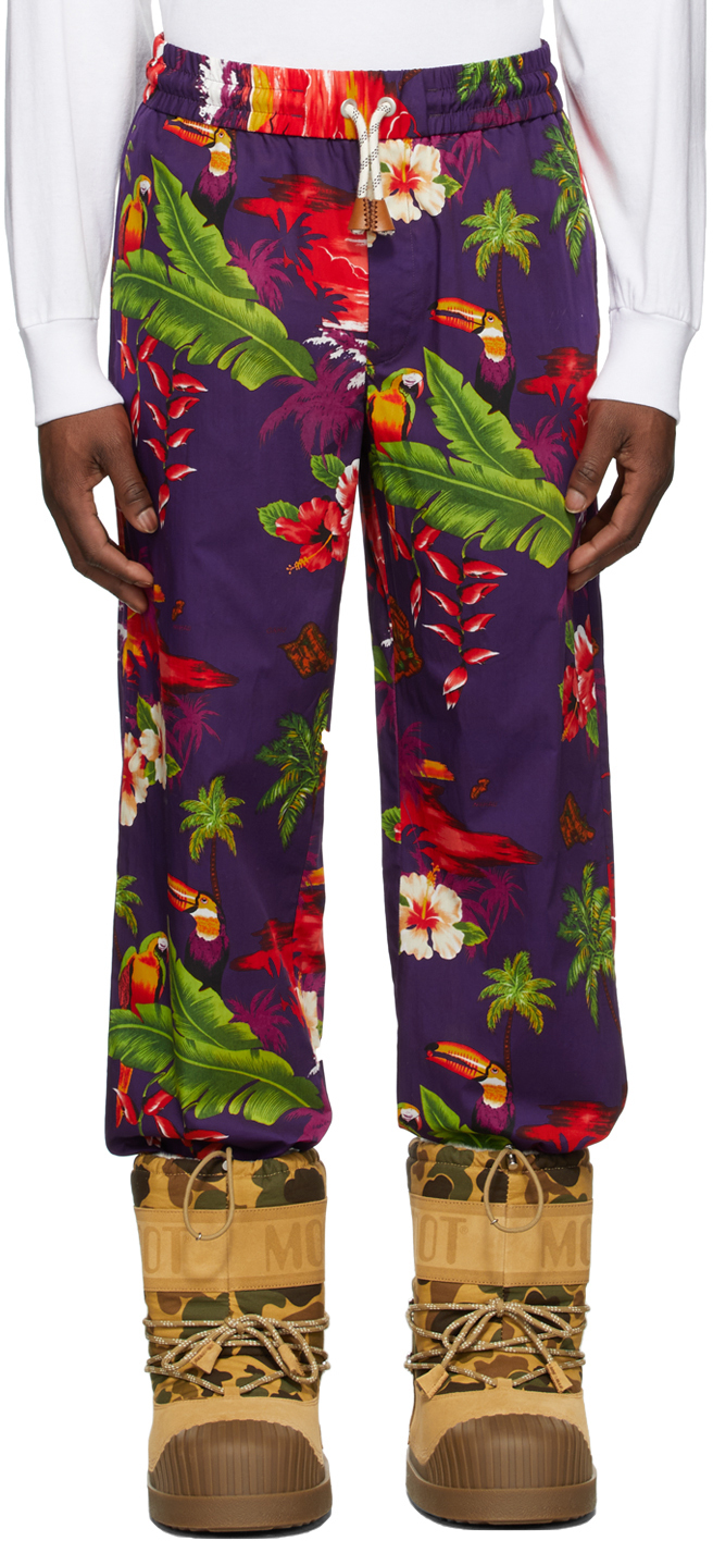 8 Moncler Palm Angels Purple Floral Print Trousers