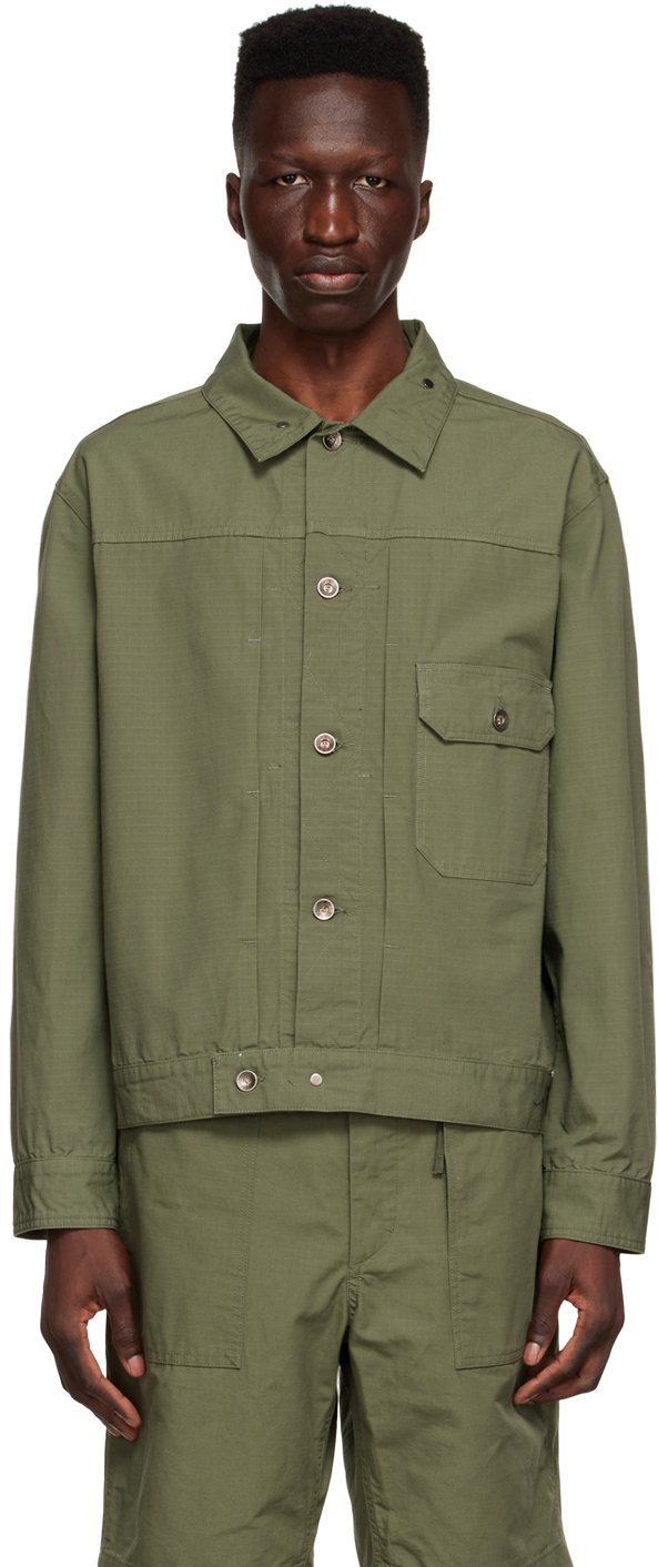Engineered Garments Green Cotton Jacket In Olive Cotton Ripstop