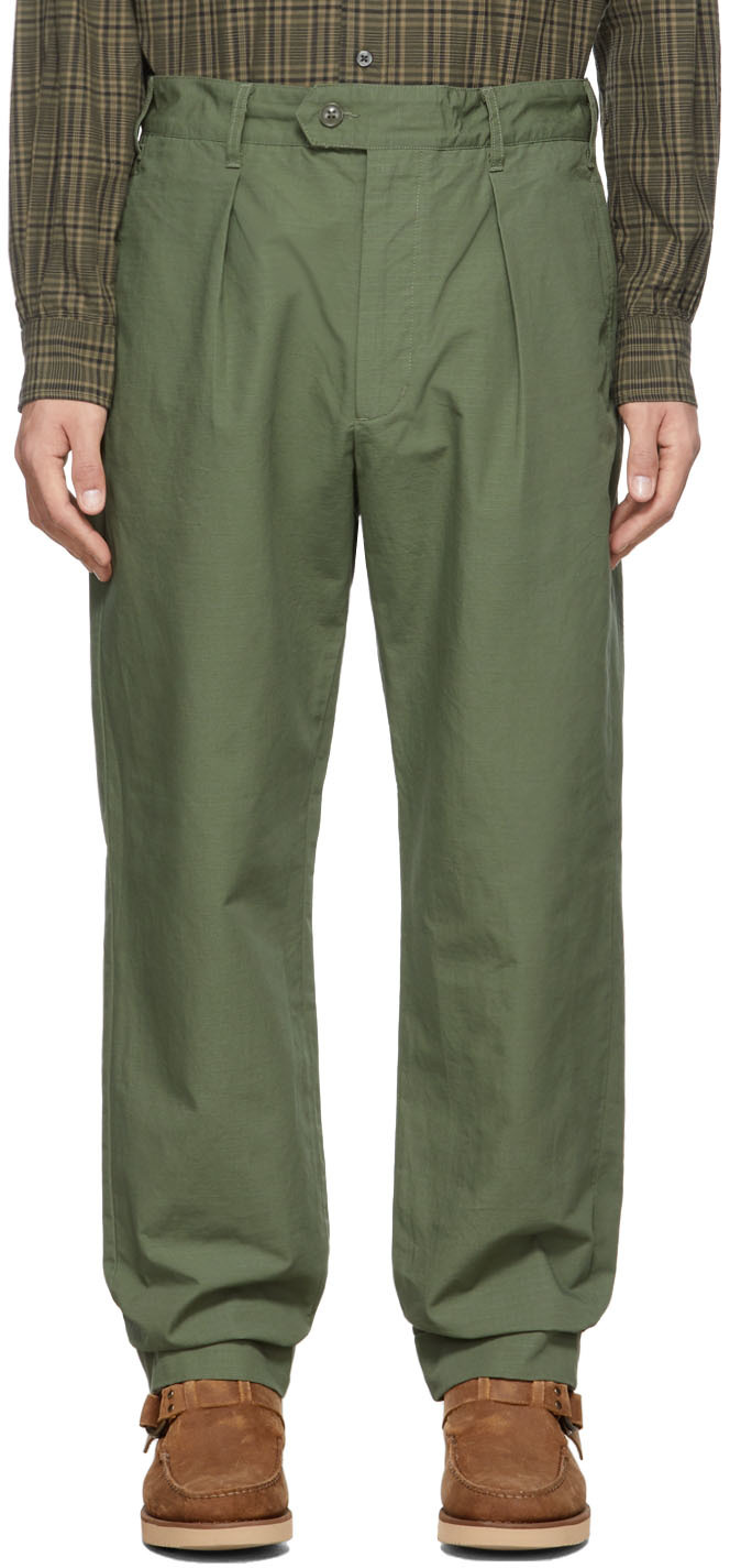 Khaki Cotton Ripstop Carlyle Trousers by Engineered Garments on Sale