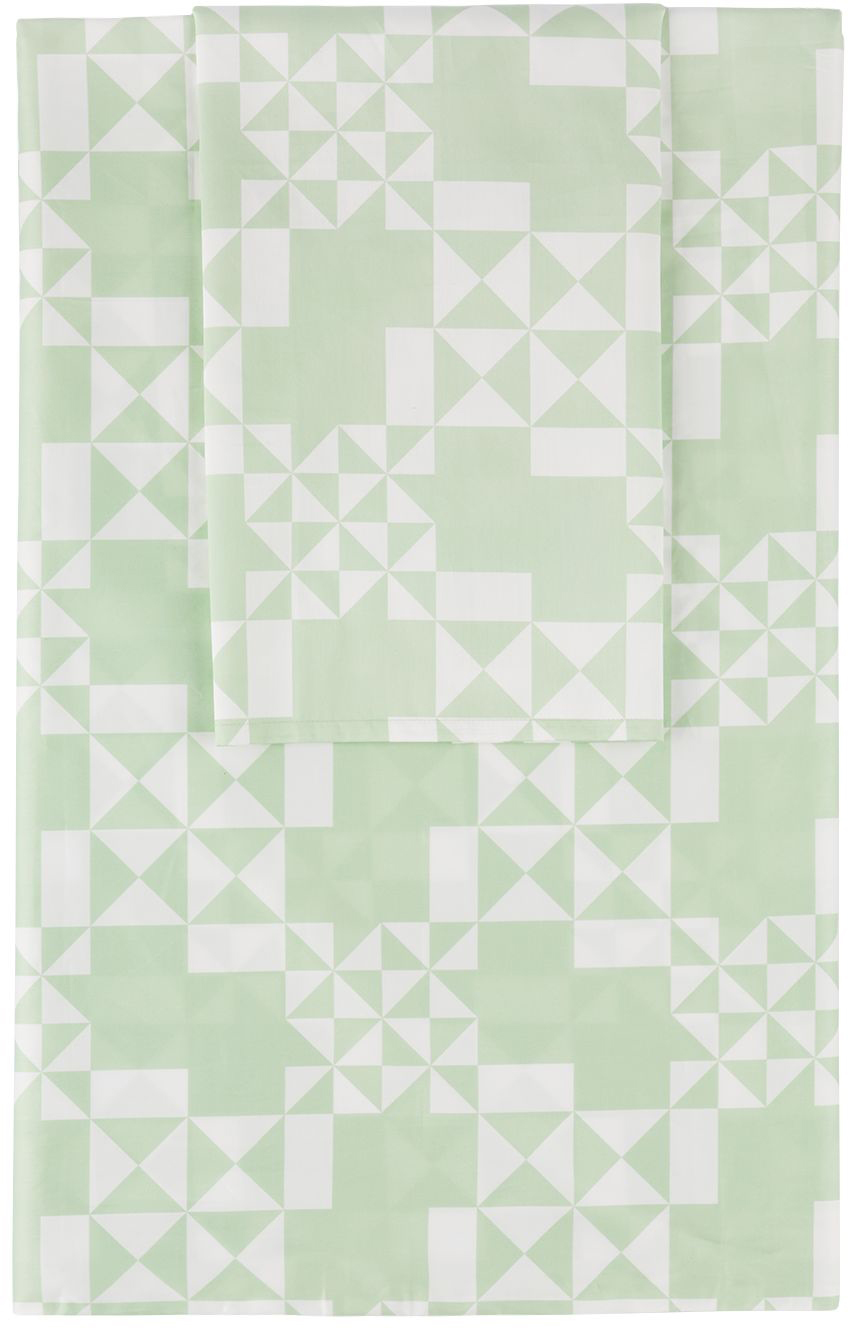 Green Grid Bedding Set, Full/Queen by Dusen Dusen SSENSE