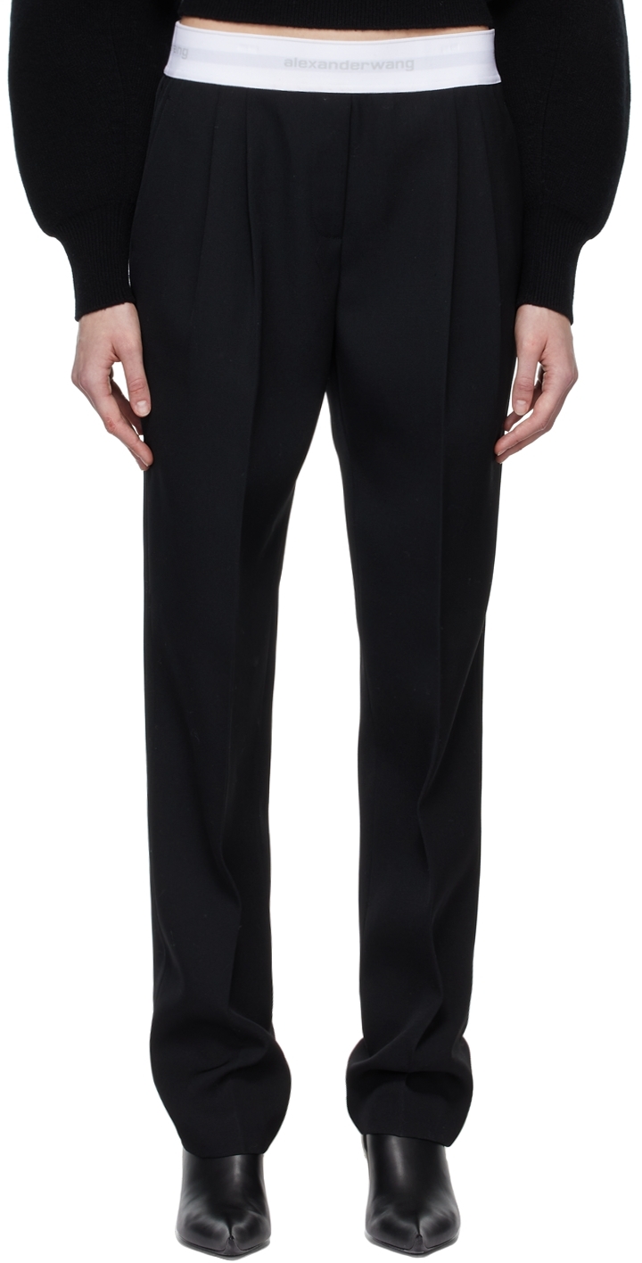 Black Logo Elastic Pleated Trousers