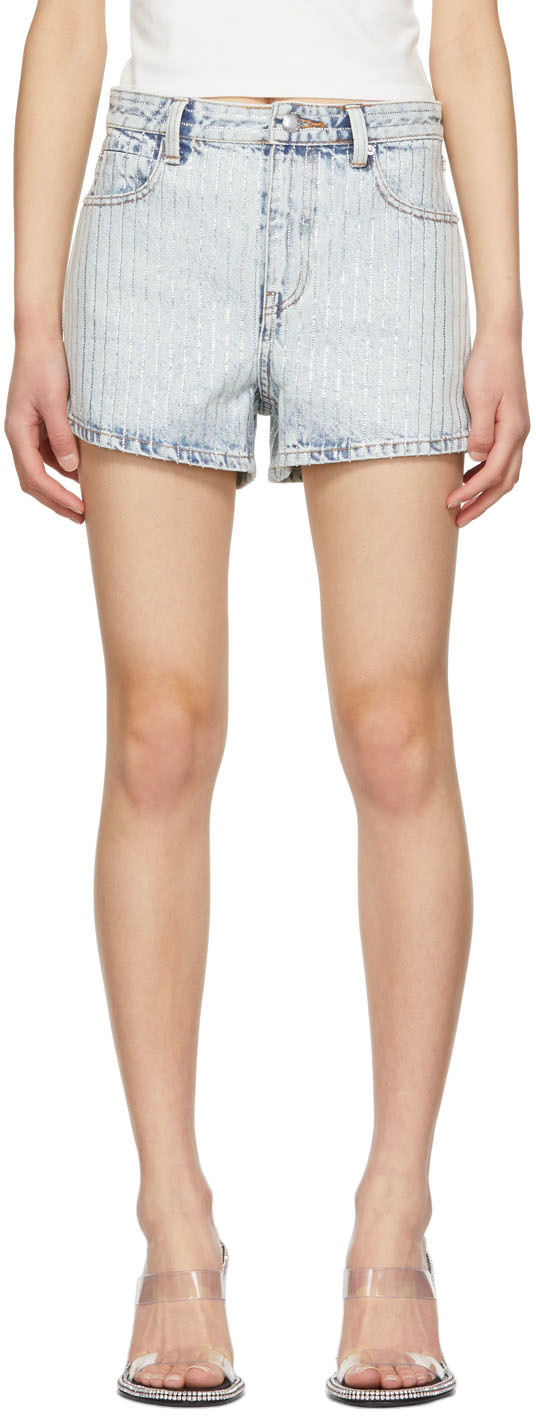 Alexander Wang Blue Crystal Stripe Bite Shorts