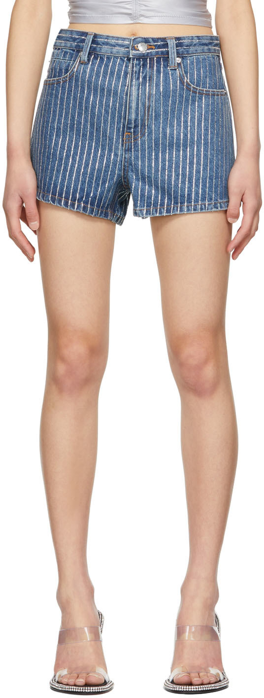 Alexander Wang Indigo Crystal Stripe Bite Shorts