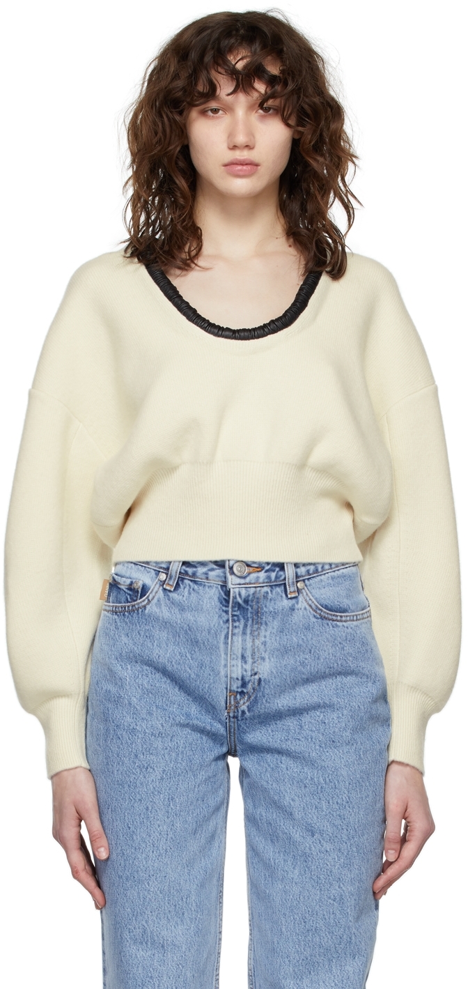Alexander Wang Off-White Ruched Leather Crewneck Sweater
