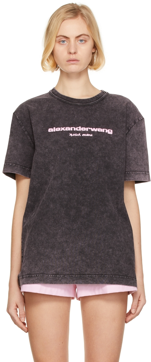 Alexander Wang Black & Pink Acid Wash Puff Logo T-Shirt