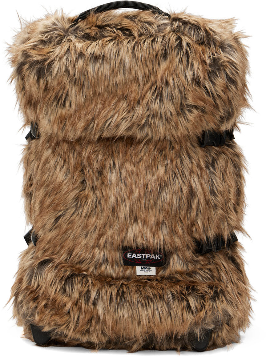 Brown Eastpak Edition Faux-Fur Tranverz Suitcase by MM6 Maison on Sale