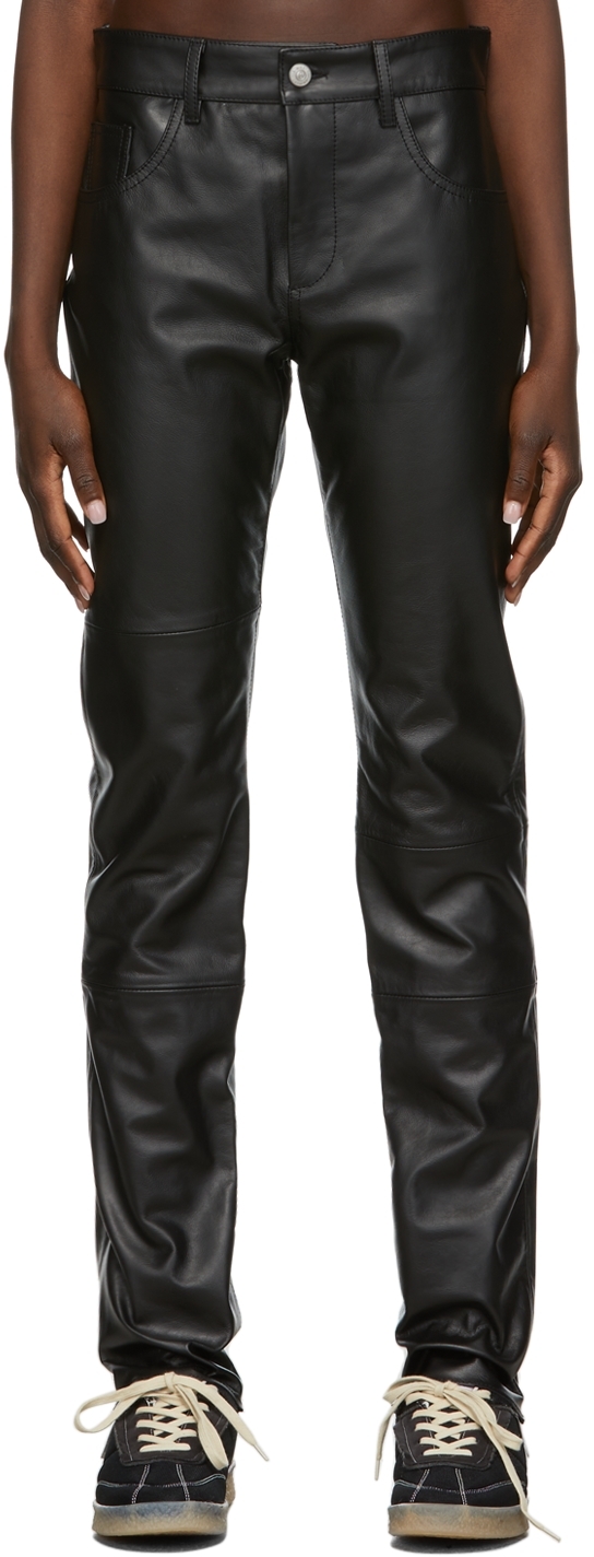 Black Heavy Leather Trousers by MM6 