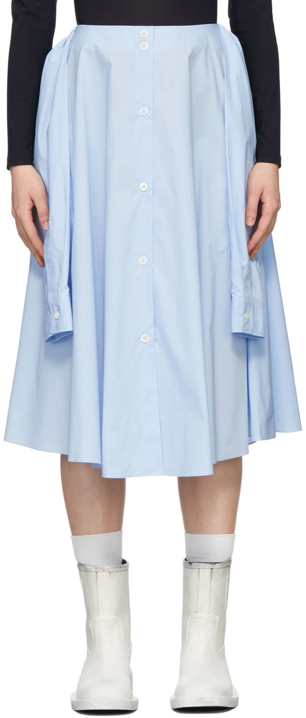 MM6 Maison Margiela: Blue Poplin Shirt Skirt | SSENSE Canada