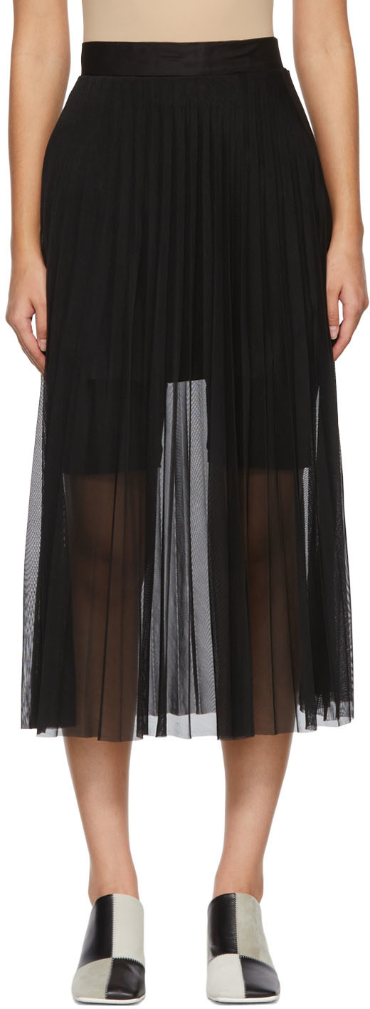MM6 Maison Margiela Black Polyester Midi Skirt
