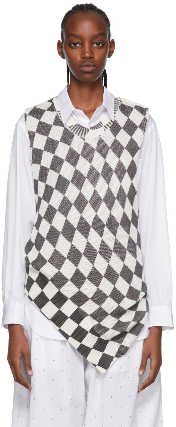 Mm6 Maison Margiela Black & White Cotton Vest In 001s Distorted Chess
