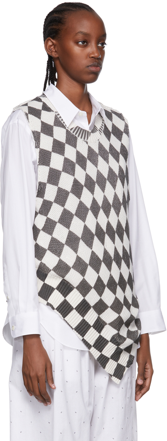 Mm6 Maison Margiela Black & White Cotton Vest In 001s Distorted Chess