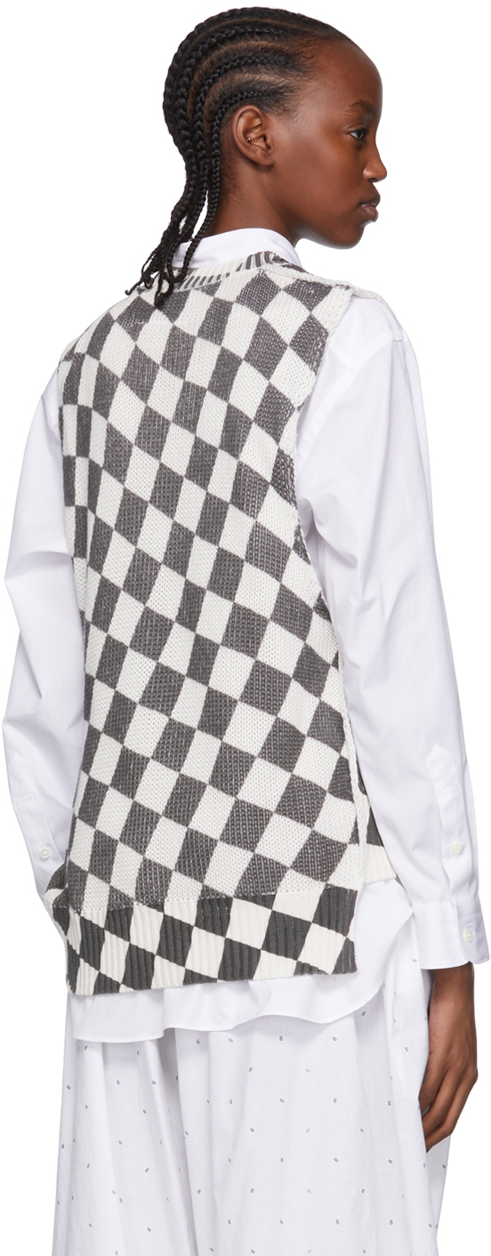 Mm6 Maison Margiela Black & White Cotton Vest In 001s Distorted Chess