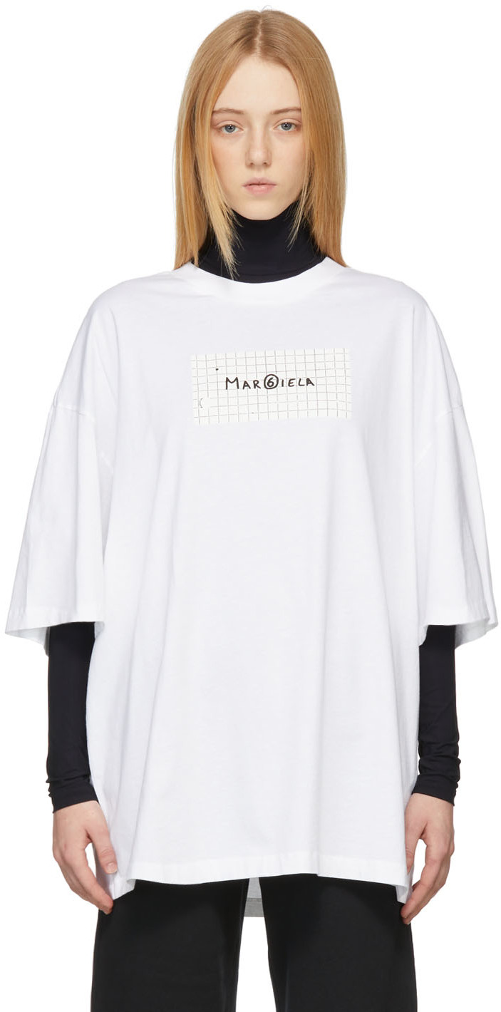 White Oversized Grid Logo T-Shirt