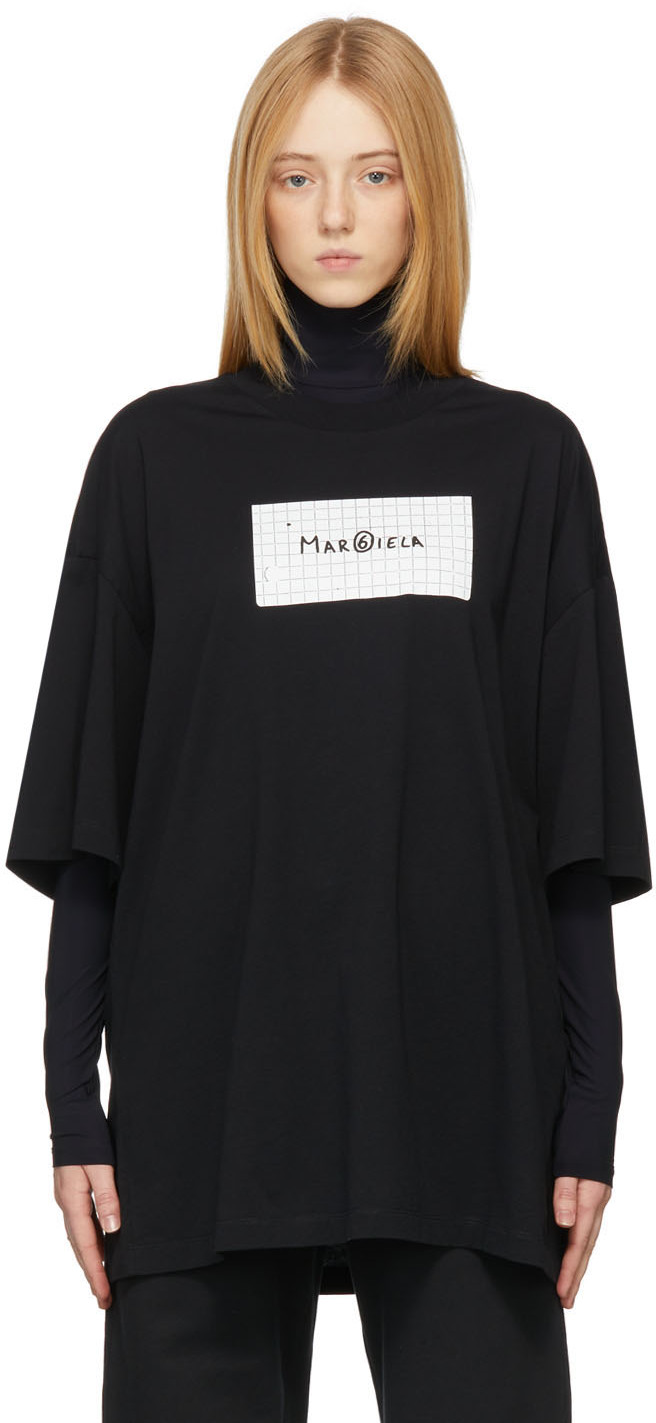 MM6 Maison Margiela Black Oversized Grid Logo T-Shirt