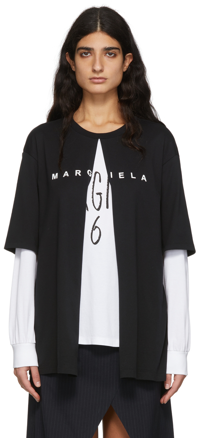 MM6 Maison Margiela: Black Cotton Long Sleeve T-Shirt | SSENSE