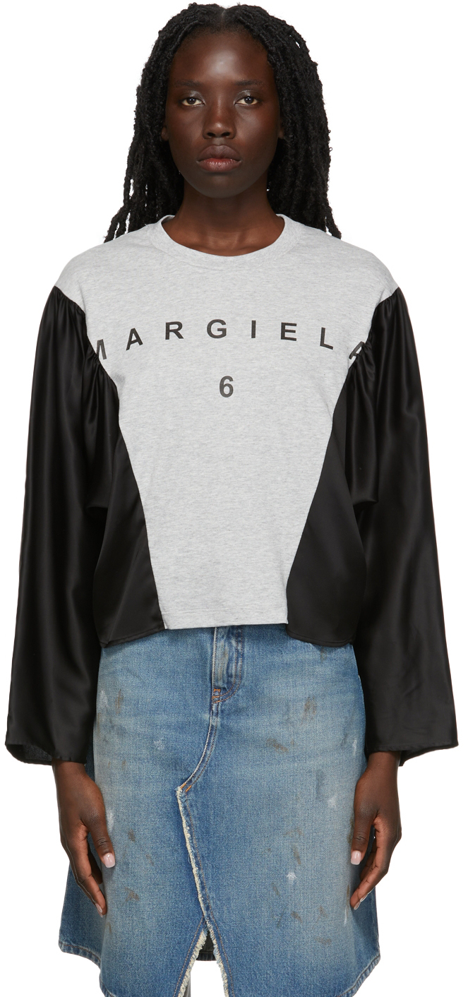 MM6 Maison Margiela Grey & Black Logo Long Sleeve T-Shirt