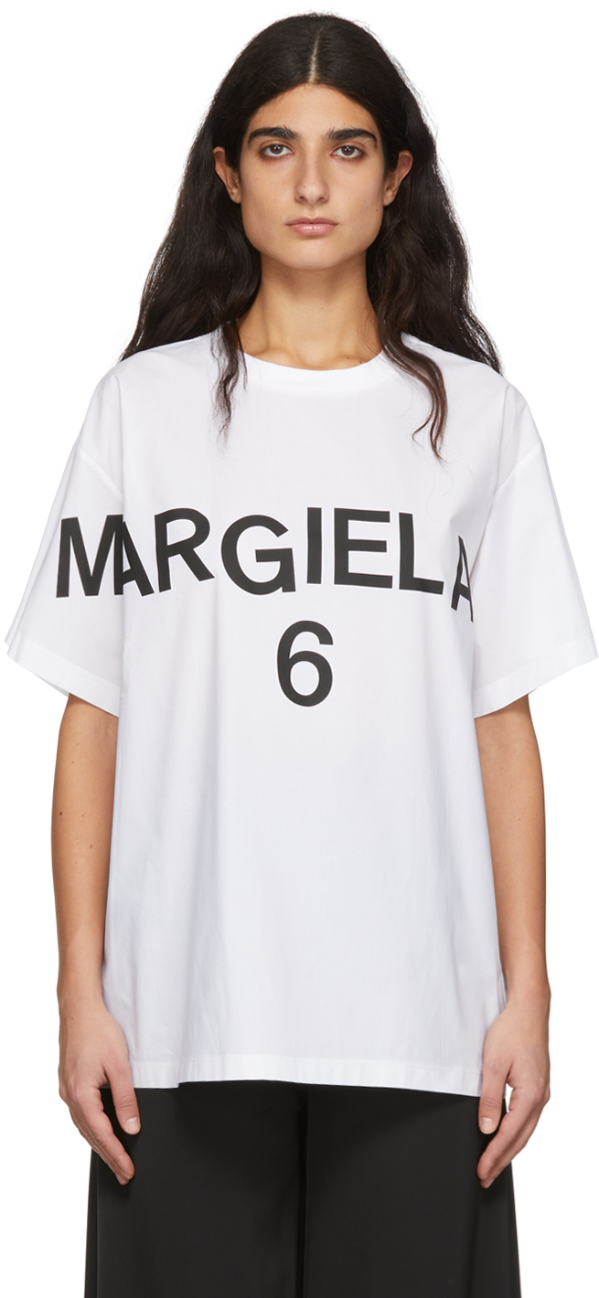 White Poplin T-Shirt by MM6 Maison Margiela on Sale