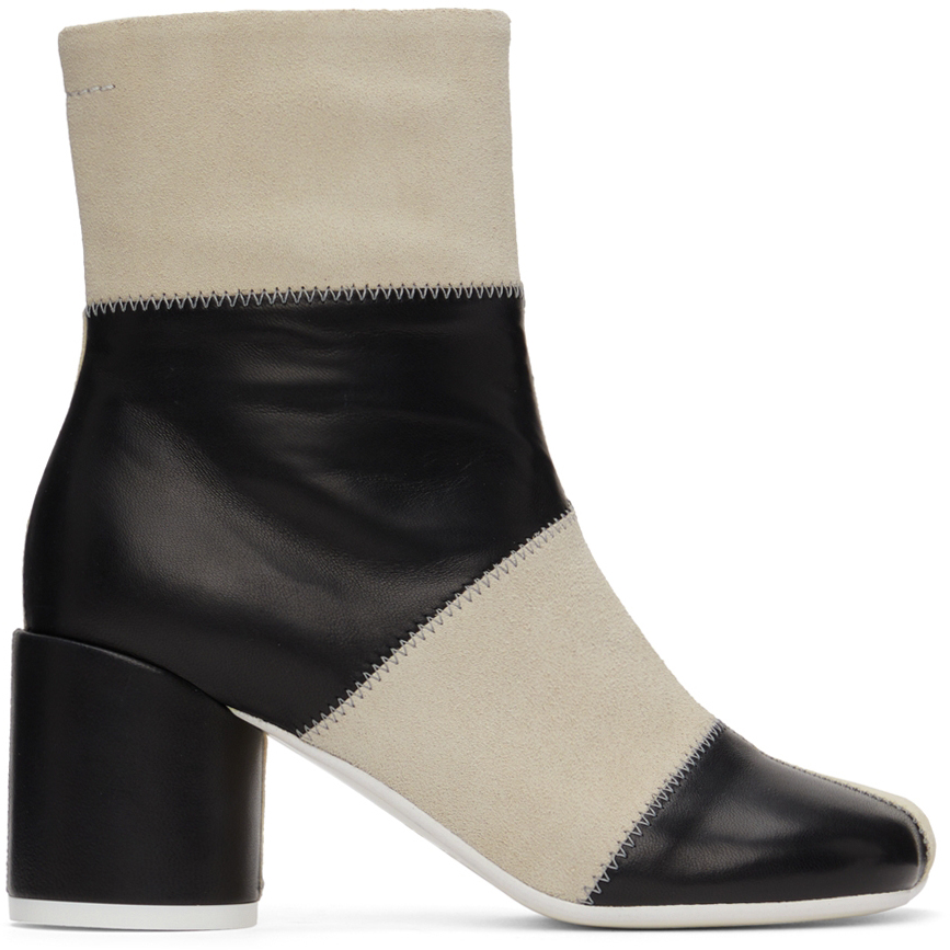MM6 Maison Margiela Black & Off-White Limited Edition Ankle Boots