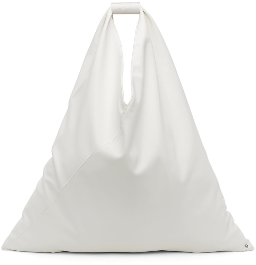 Mm6 Maison Margiela Ssense Exclusive White Xxl Faux-leather Triangle Tote In T1003 White
