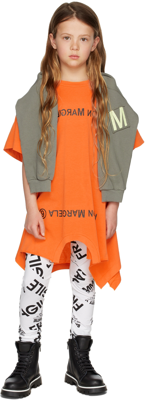 Shop Mm6 Maison Margiela Kids Orange Mirrored T-shirt Dress In M6201 Bright Orange