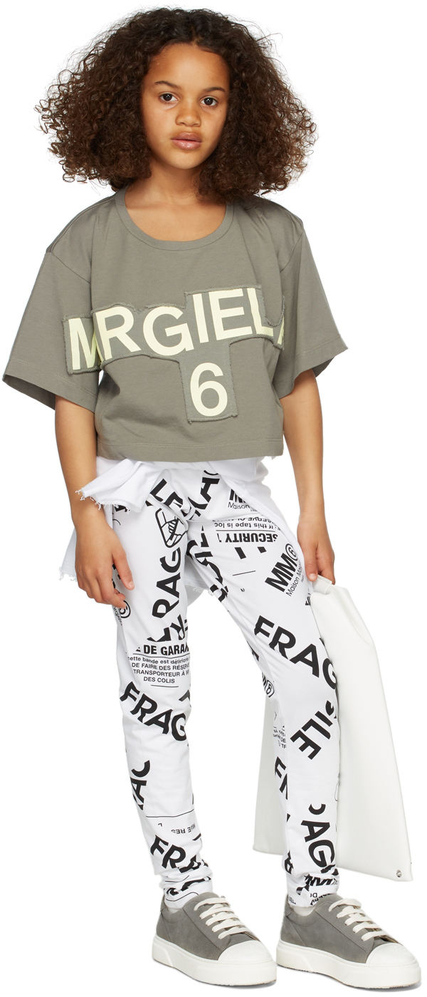 Mm6 Maison Margiela Kids Gray Stitch Logo T-shirt In M6503 Mastic Green