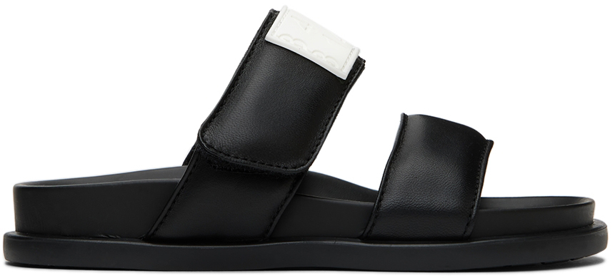Mm6 Maison Margiela Embossed Logo Leather Slide Sandals In Black
