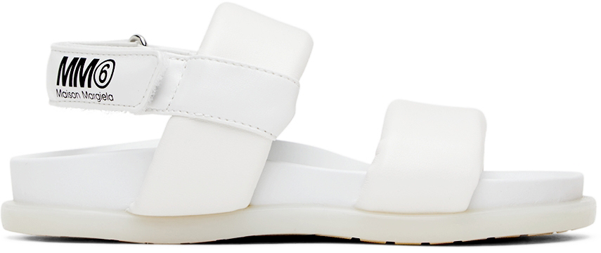 Mm6 Maison Margiela Logo Recycled Faux Leather Strap Sandals In White