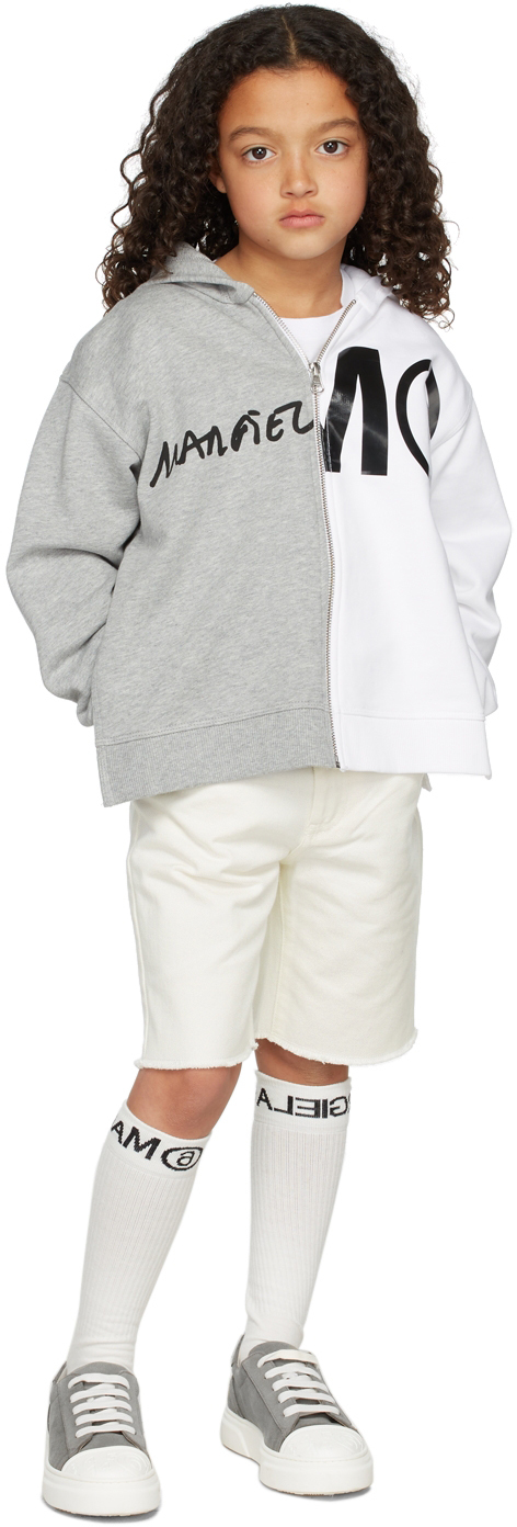 MM6 MAISON MARGIELA KIDS GRAY & WHITE CONTRAST LOGO HOODIE