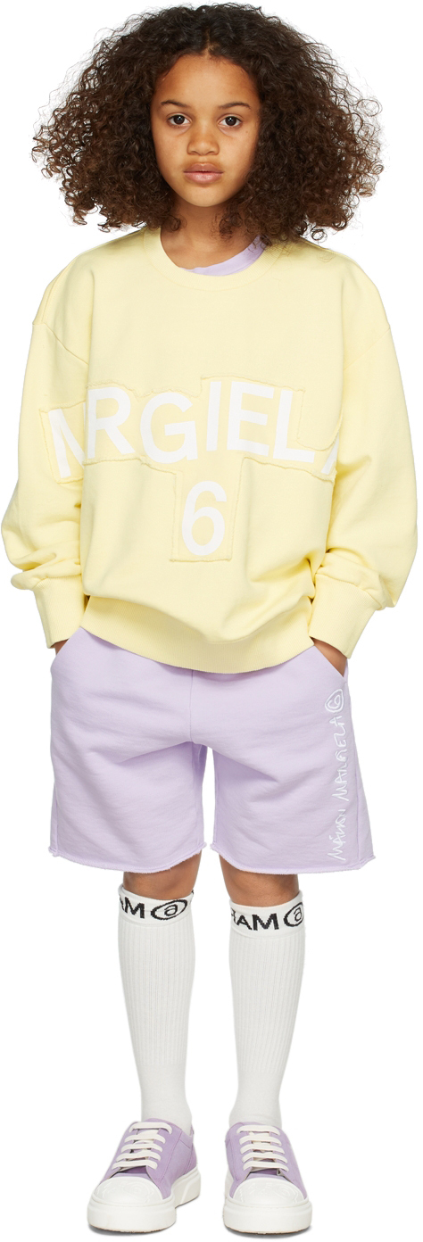 Shop Mm6 Maison Margiela Kids Yellow Stitch Logo Sweatshirt In M6202 Yellow Post It