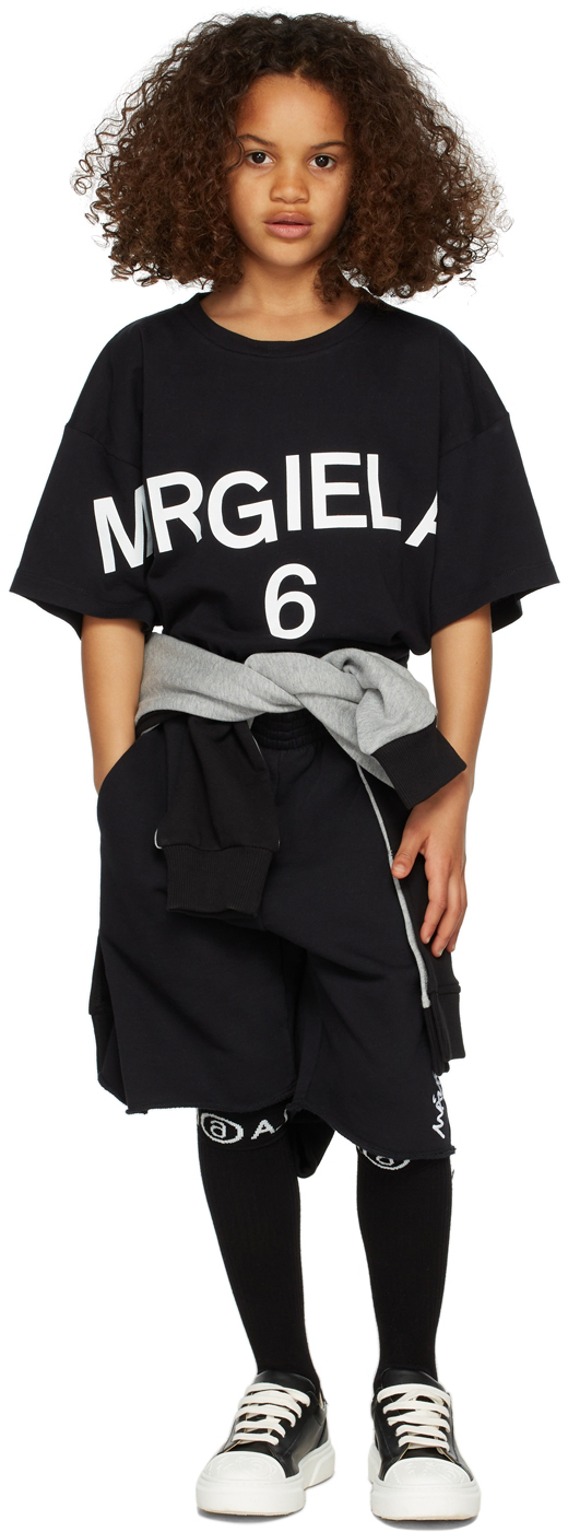 Mm6 Maison Margiela Kids Black Logo Shorts In M6900 Black