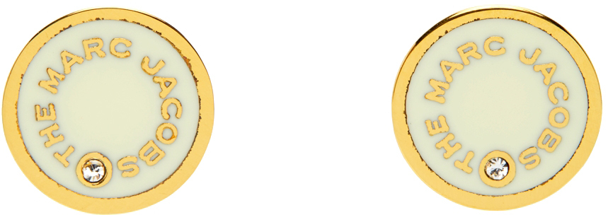 Marc Jacobs Gold & Off-White 'The Medallion' Stud Earrings