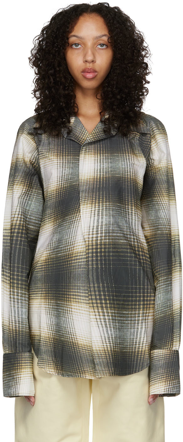 Bianca Saunders Multicolor Rowdy Shirt In Brown Warped Check