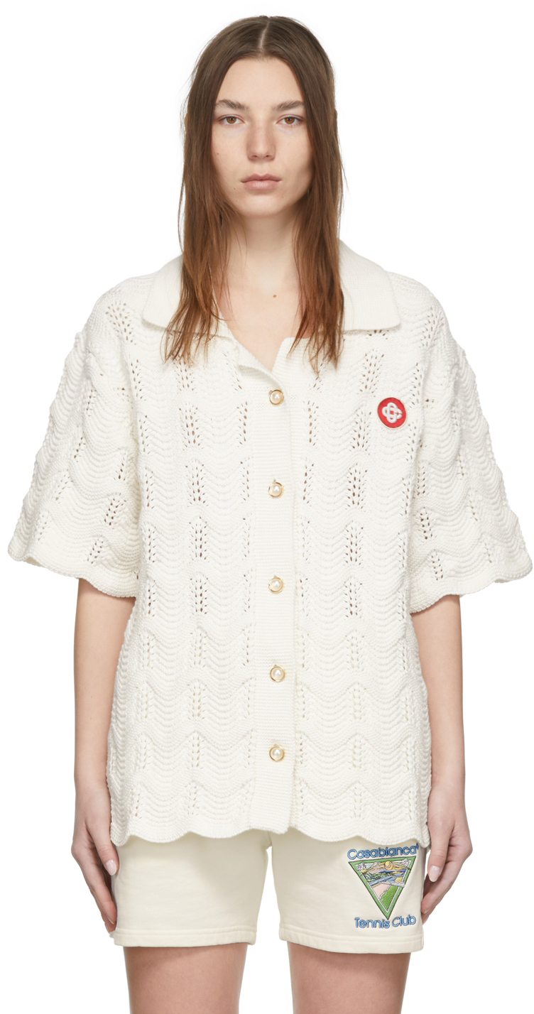 Casablanca Wavy Crochet Cardigan - Off White - MS23-KW-381-01