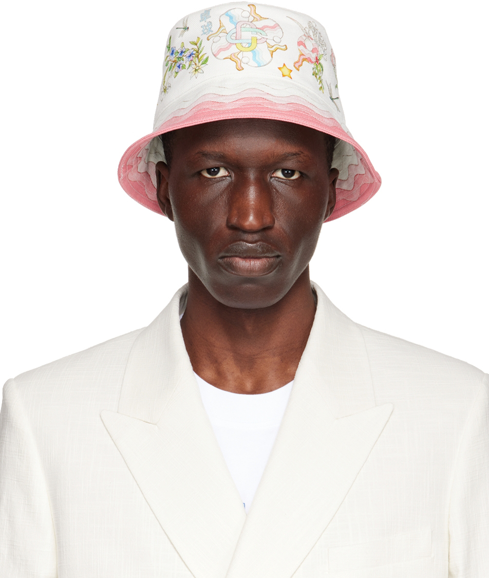Casablanca White & Pink Printed Denim Bucket Hat