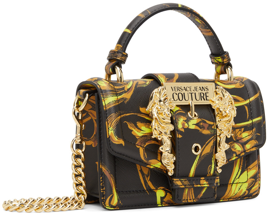 VERSACE: Baroque bag in jacquard nylon and leather - Black